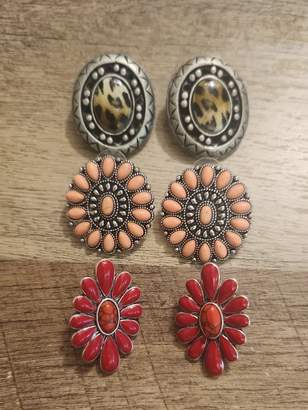 Southwestern Style Metal Earrings 3 Pair